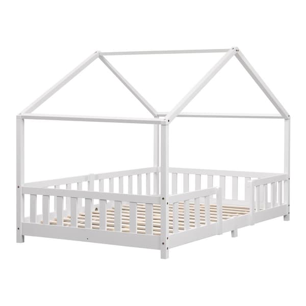 Hussäng Treviolo med sängskydd 200x120cm furu vit max. belastning 200 kg [en.casa]