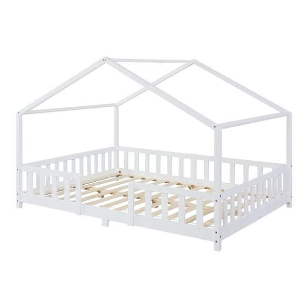 Hussäng Treviolo med sängskydd 200x140cm furu vit max. belastning 200 kg [en.casa]