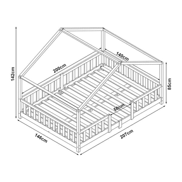 Hussäng Treviolo med sängskydd 200x140cm furu vit max. belastning 200 kg [en.casa]