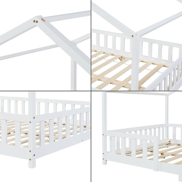 Hussäng Treviolo med sängskydd 200x140cm furu vit max. belastning 200 kg [en.casa]