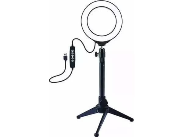 Puluz LED ringlampe 12 cm, med stativ bordstativ opptil 24,5 cm, USB, RGBW (PKT3049B)