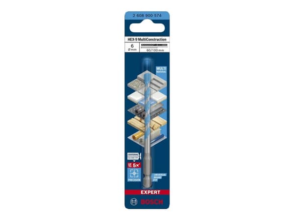 Bosch Expert MultiConstruction HEX-9 - Bor - for betong, plast, stål, bløtt tre, soft tile, multimaterial - 6 mm - heksagonal - lengde: 100 mm