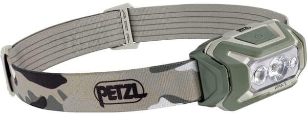Petzl Aria 2 RGB, Hodebåndslommelykt, Kamuflasje, Duraluminium, Gummi, Knapper, 1 m, IP67