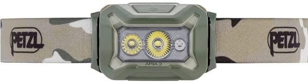 Petzl Aria 2 RGB, Hodebåndslommelykt, Kamuflasje, Duraluminium, Gummi, Knapper, 1 m, IP67