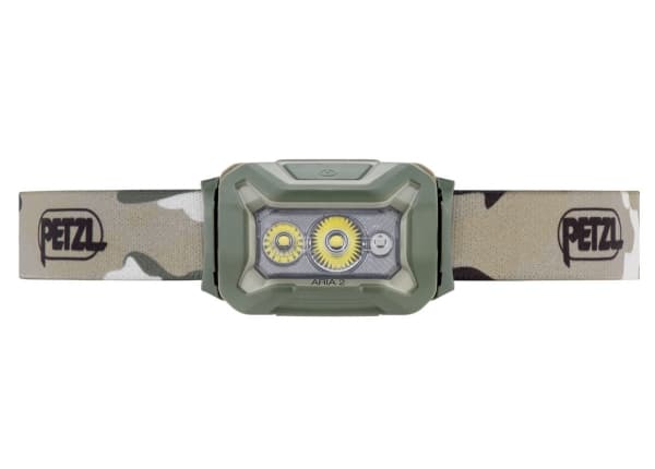 Petzl Aria 2 RGB, Hodebåndslommelykt, Kamuflasje, Duraluminium, Gummi, Knapper, 1 m, IP67