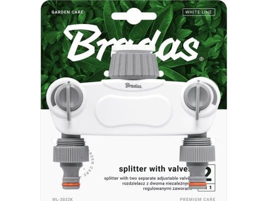 Bradas - 2-veis manifold med ventiler på kranen 1 tommer med reduksjon til 3/4 tommer