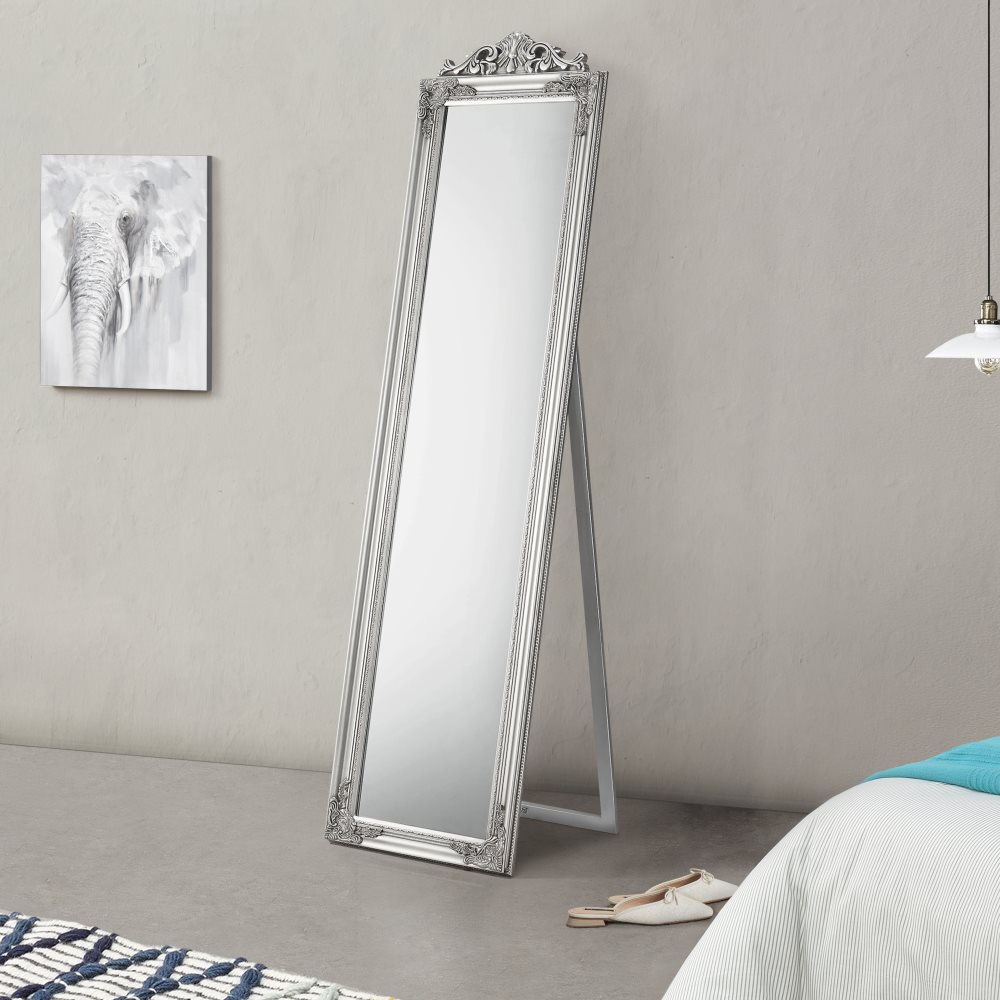 Golvspegel Arezzo helfigursspegel 160x40cm eukapyptus silver lutningsbar en-casa]