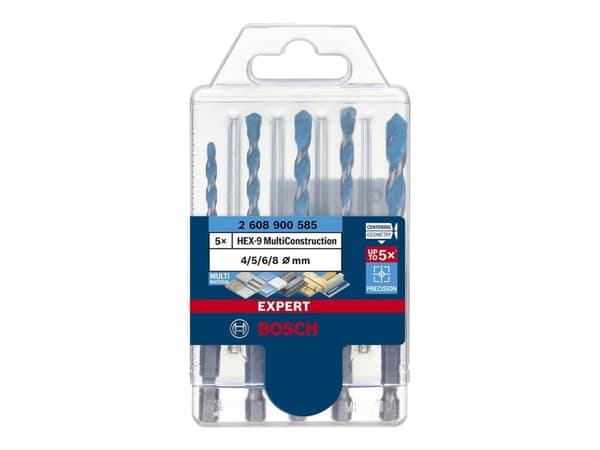 Bosch Expert HEX-9 MultiConstruction - Borsett - for betong, plast, stål, bløtt tre, soft tile, multimaterial - 5 deler - 5 mm, 6 mm, 8 mm, 4 mm - le