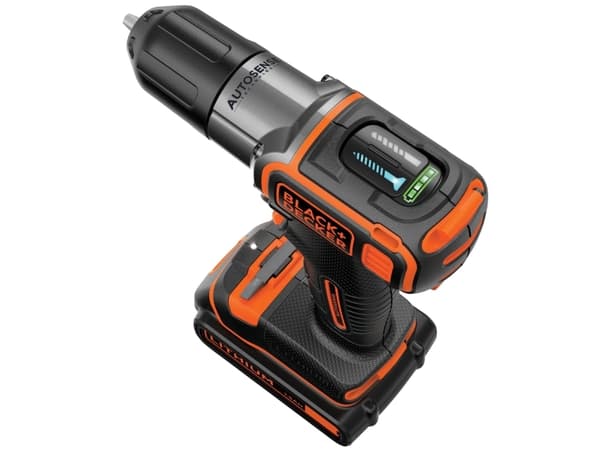 Black & Decker Black + Decker AutoSense batteridrevet drill, drill (18V 1,5Ah, med automatisk dreiemomentinnstilling, inkludert batteri og 90min hurt