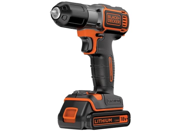 Black & Decker Black + Decker AutoSense batteridrevet drill, drill (18V 1,5Ah, med automatisk dreiemomentinnstilling, inkludert batteri og 90min hurt