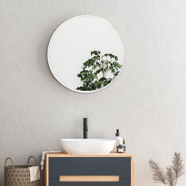 Väggspegel Ordona Ø50 cm aluminium rund vit matt [en.casa]