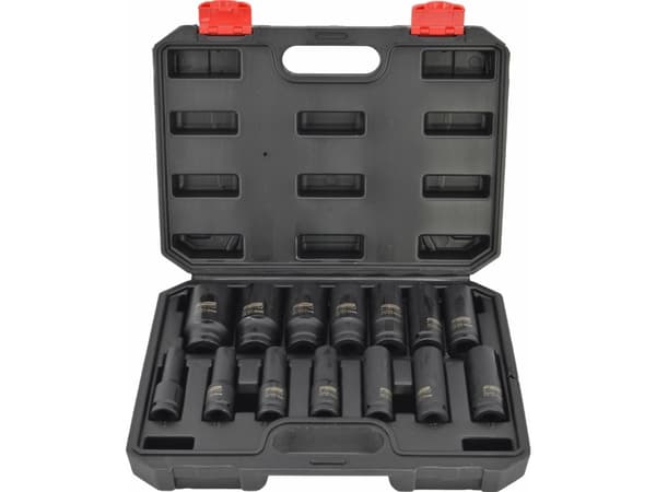 AW-Tools AWTOOLS 1/2" 14-osainen reikähaavain musta rivistö