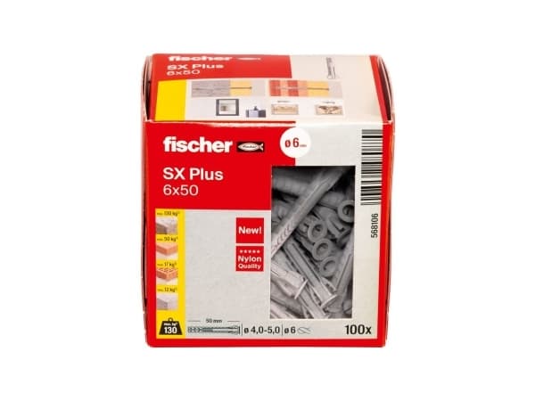 Fischer 568106, Ekspansjonsanker, Lettbetong, Murstein, Betong, Gipsfiberplate, Murverk, Nylon, Grå, Tyskland, 6 mm