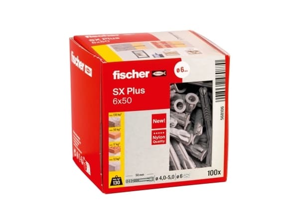 Fischer 568106, Ekspansjonsanker, Lettbetong, Murstein, Betong, Gipsfiberplate, Murverk, Nylon, Grå, Tyskland, 6 mm