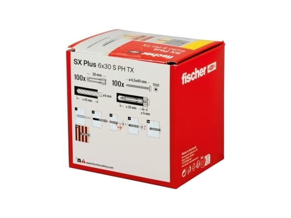 Fischer 567935, Kit med skruv och väggplugg, Autoklaverad lättbetong, Tegel, Betong, Gipsskiva, Murverk, Nylon, Grå, Torx, TX20