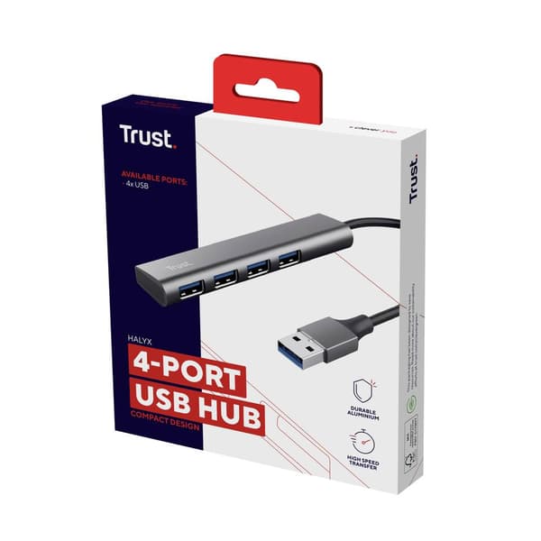 Trust Halyx-4-port 1+4 Port USB 3.1 Gen 1 hubb Mörkgrå