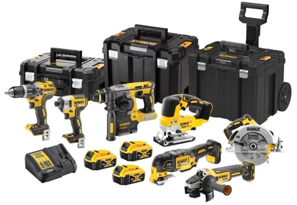 DeWalt DCK755P3T-QW-työkalusarja (DCD796 + DCF887 + DCH273 + DCG405 + DCS570 + DCS334 + DCS355); 18 V; 3x5,0 Ah akku.
