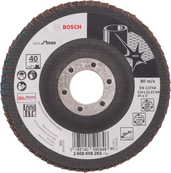 Bosch tillbehör 2608608263 X581 klaffskiva diameter 115 mm håldiameter 22,33 mm rostfritt stål (2608608263)