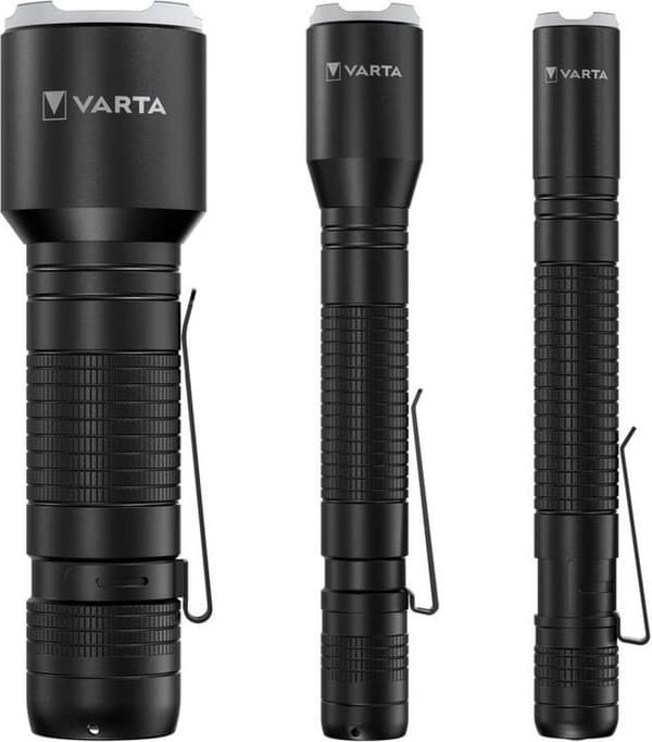 VARTA Aluminium Light F20 Pro lommelygte Elegant lommelygte med et sort anodiseret aluminiumshus og en sølvring med en mat overflade med 3 lystilstand Aluminium