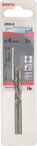 Miniatyrbild 1 av 6: Bosch HSS-G - borr - spiralborr - 4 mm - cylindrisk - längd: 75 mm (paket med 2)