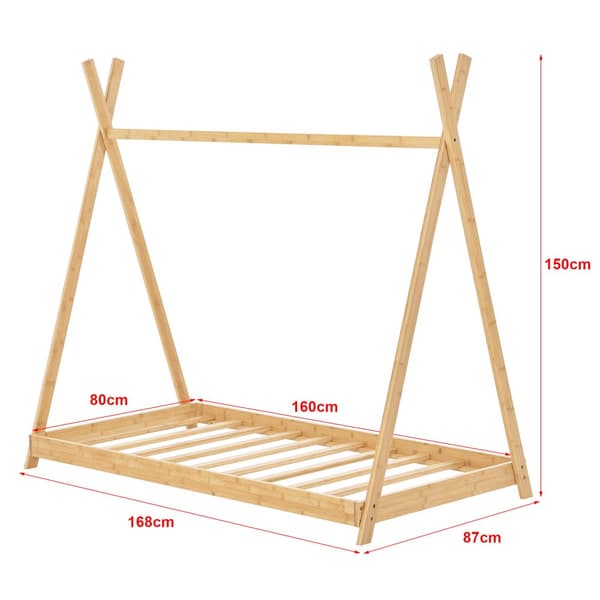Juniorsäng Vimpeli inkl.madrass tipitält 160x80 cm bambu [en.casa]
