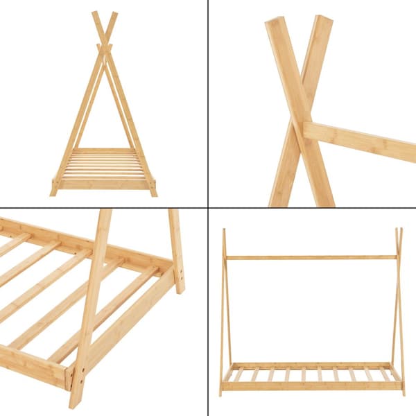 Juniorsäng Vimpeli inkl.madrass tipitält 160x80 cm bambu [en.casa]