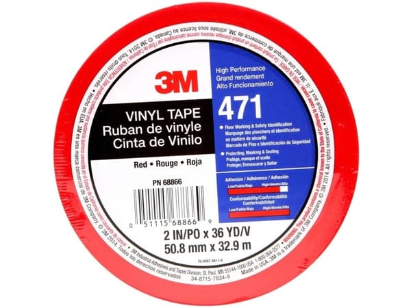 3M 471, Röd, Fastsättning, Märkning, Vinyl, 4 ° C, 76 ° C, 32,91 m