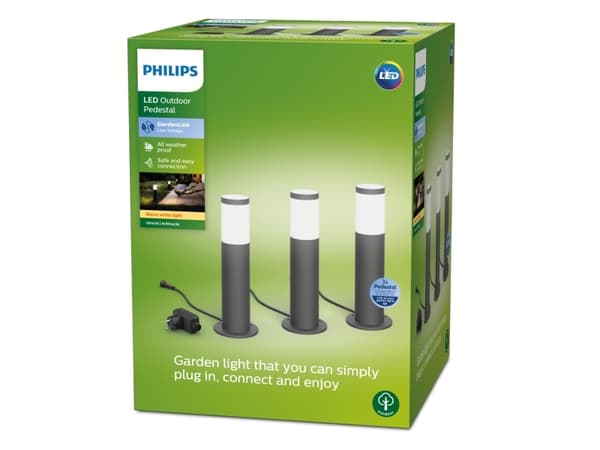 Philips Sokkel/stilys, 3 W, Utendørs sokkel/stang-belysning, Grå, Rustfritt stål, IP44, Hage, Terrasse, II