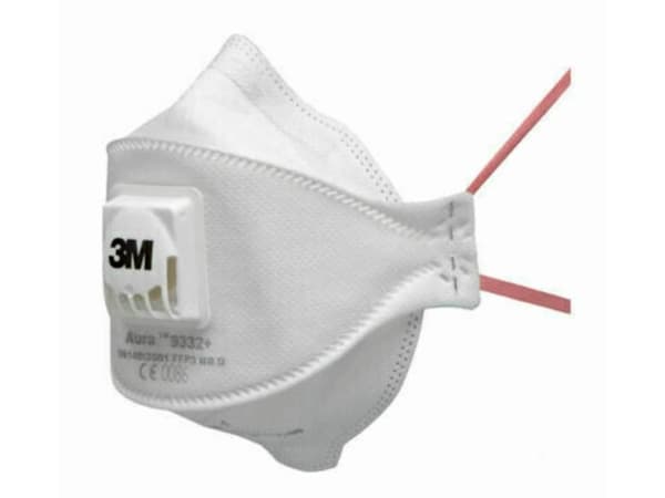 3M 9332+, Flatfoldet, FFP3, Hvit, Monoton, Aluminium, Polypropylen (PP), Polyuretan (PU), En Størrelse