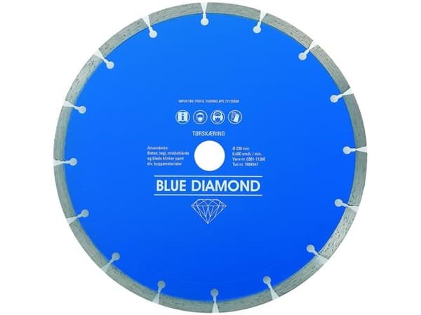 Carat Uni. klinge Ø180mm - Blue Diamond klinge, 10mm segment, tørskæring t/Rillefræser