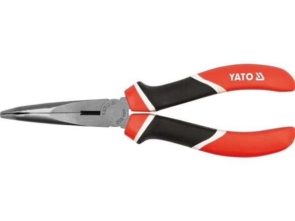 Yato YT-1946, Bøyd nesetang, Kromvanadiumstål, Polypropylen (PP), Termoplastisk gummi (TPR), Sort, Rød, 200 mm
