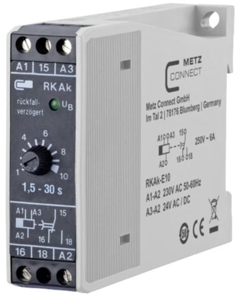 Metz Connect 110304412004 RKAk-E10 Tidsrelä ##### Avstängningsfördröjning 230 V/AC 1 st 1 x växelkontakt