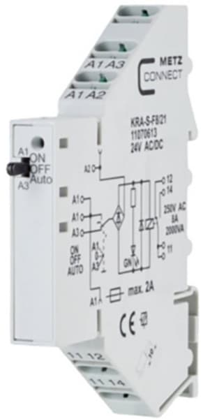 METZ CONNECT KRA-S-F8/21, Grå, 24 V, 250 V, 8 A, 11,2 x 60 x 87,5 mm, 43 g