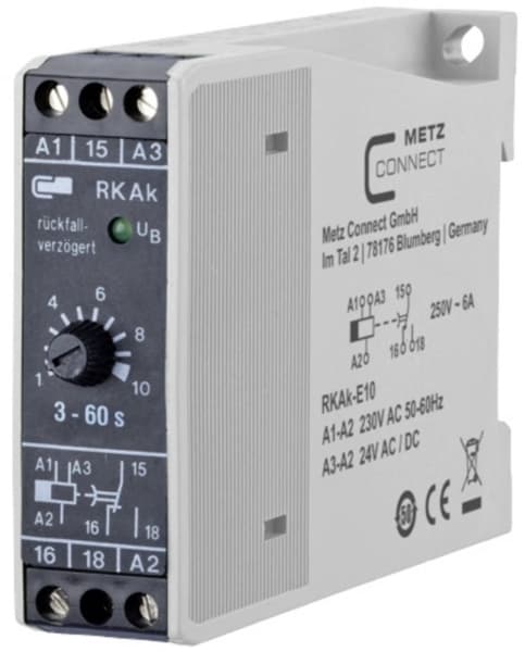 Metz Connect 110304412005 RKAk-E10 Tidsrelä ##### Avstängningsfördröjning 230 V/AC 1 st 1 x växelkontakt