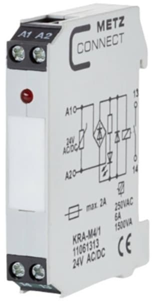 METZ CONNECT KRA-M4/1, Valkoinen, -20 - 55 °C, 24 V, 250 V, 11,2 x 60 x 87,5 mm, 45 g