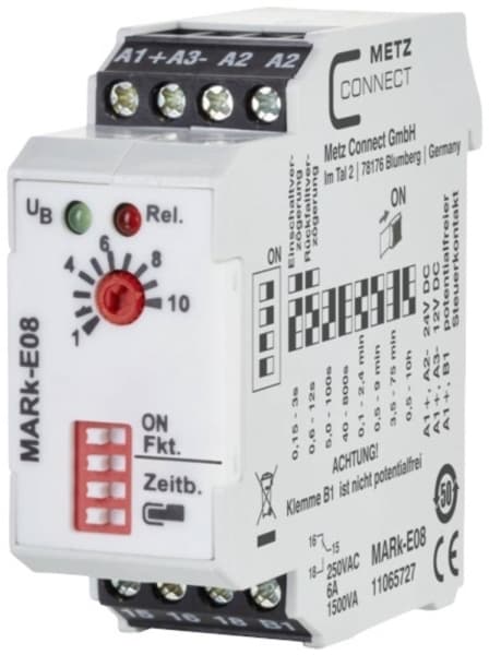 Metz Connect 11065727 MARk-E08 Tidsrelä Multifunktionellt 24 V/AC, 24 V/DC 1 st 1 x omkopplare