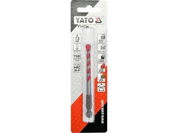 Wiertło Yato `Wiertło uniwersalne 7,0x85 mm.uchwyt 1/4" Hex (beton,ceramika,stal,alum.,PCV,drawno)