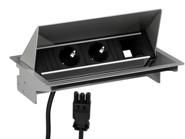 Bachmann 900.406, Tyyppi F + 2 x USB A, CEE 7/3, Grå, Metallinen, Alumiini, 256 mm, 58 mm
