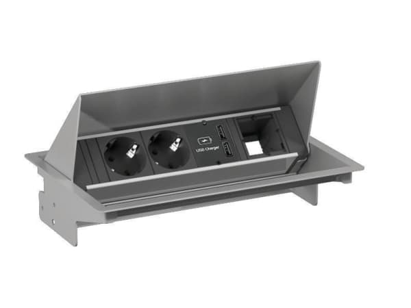 Bachmann 900.406, Tyyppi F + 2 x USB A, CEE 7/3, Grå, Metallinen, Alumiini, 256 mm, 58 mm Harmaa, Metallinen