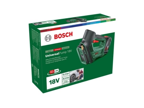 Bosch Universal Pump 18V, Sykkel, Bil, Universell, 10,3 stang, 30 l/min, Grønn, Plast, Gummi, 0 - 150 psi