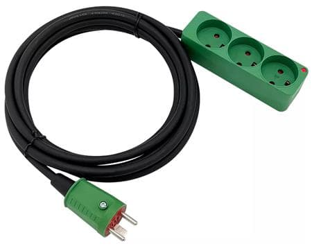Förlängningssladd med 5 meter H07RN-F 3G1.5 tråd 16A med slagtålig 3-stiftsuttag och stickpropp