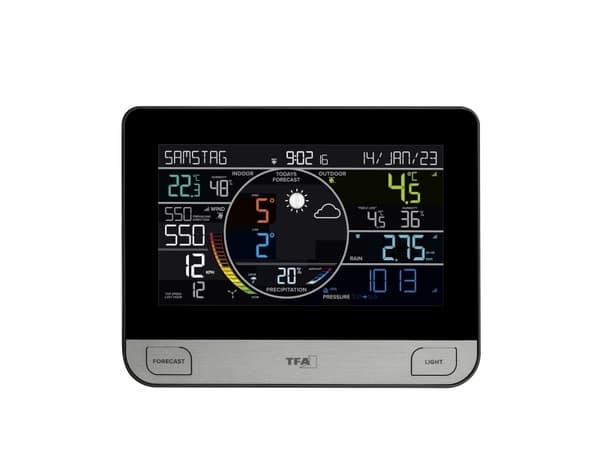 TFA-Dostmann View Pro, Svart, Anemometer (vindhastighet), Inomhushygrometer, Inomhustermometer, Utomhusbarometer,..., Barometer, hygrometer, Regn, Te