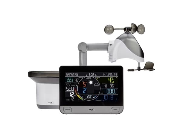 TFA-Dostmann View Pro, Svart, Anemometer (vindhastighet), Inomhushygrometer, Inomhustermometer, Utomhusbarometer,..., Barometer, hygrometer, Regn, Te