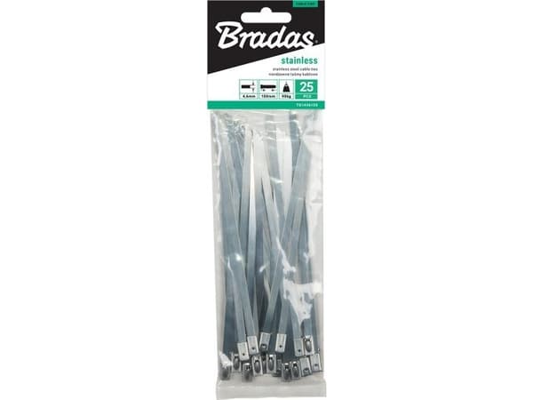 Bradas Rustfritt stål kabeltape 4,6x150mm 25stk BALL LOCK-kort