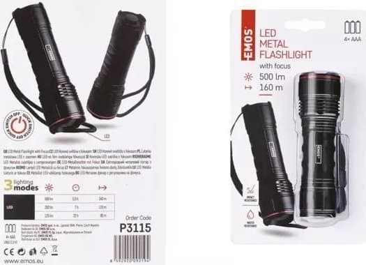 LED metalli taskulamppu 500 lm 4 AAA zoomilla P3115