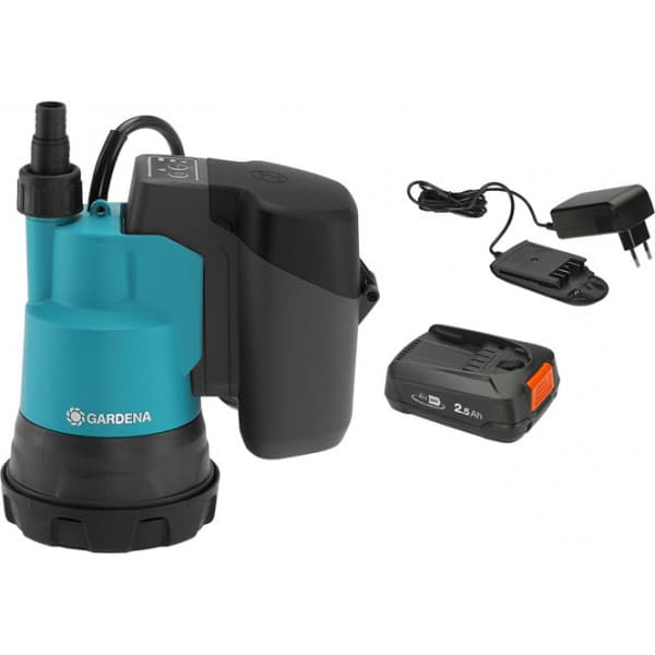 Gardena 2000/2 18V P4A dränkbar pump för rent vatten, inkl batteri och laddare