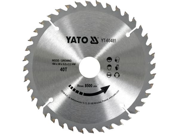 Yato YT-60489, Plast, Trä, 19 cm, 3 cm, Tungsten Carbide Tipped (TCT), 2,2 mm, 8500 RPM