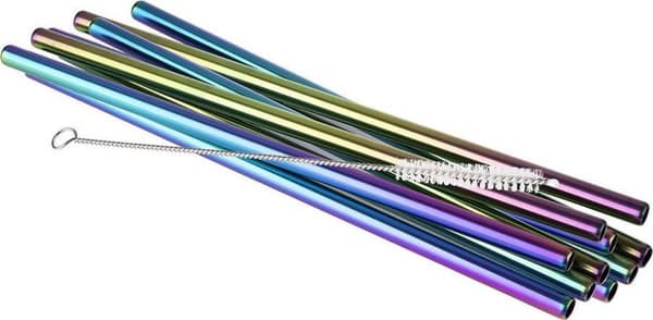Metal Straw Rainbow 215*8 mm 10 sugerør + børste | Ting til drinks