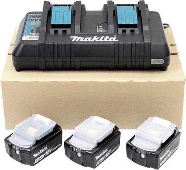 Makita DC18RD - akkulaturi + akku 3 x - Li-Ion - 5 Ah - lataus 2 x akkuja