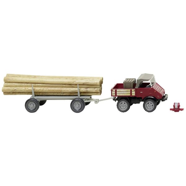 Wiking 087006 H0 Byggmodell Lastbil Mercedes Benz UNIMOG U 411 med vagn för långa träslag